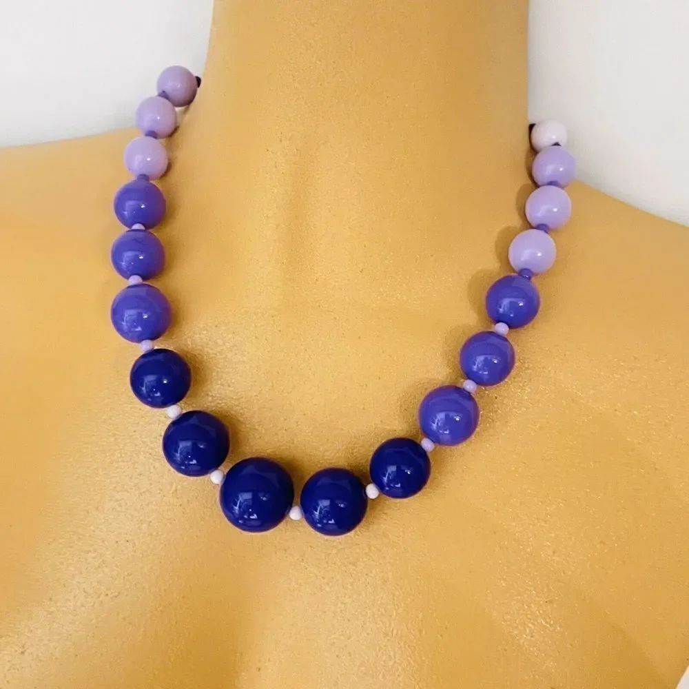Vintage Monet Necklace Lucite Blue Purple Lavender Gold Clasp Beaded Bead 1431